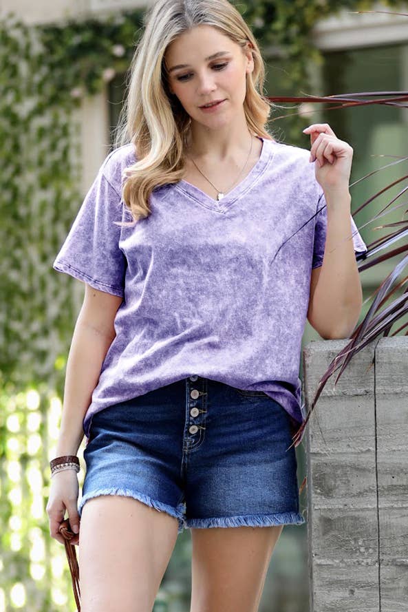 `.Washed Short Sleeves Top As Shown