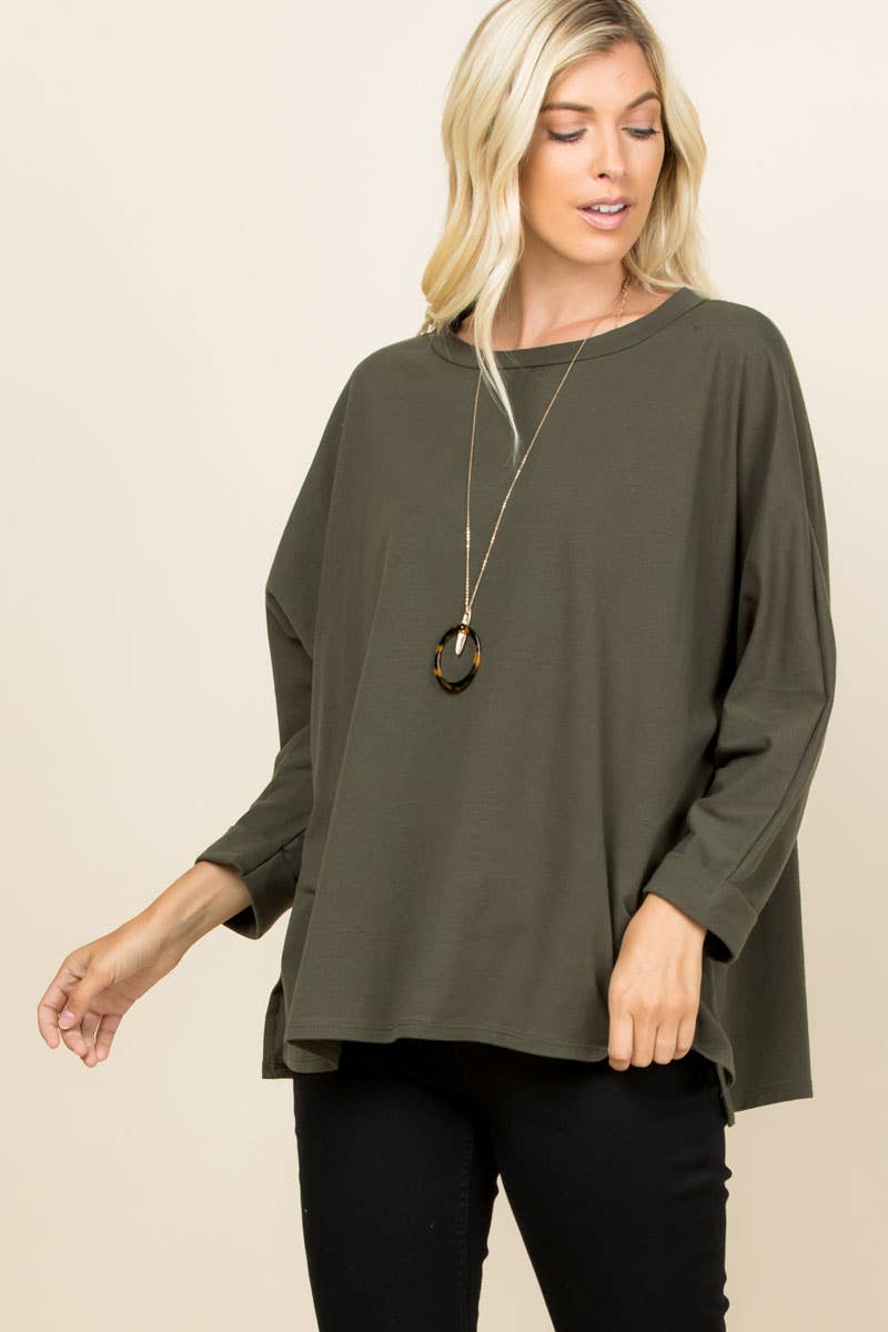 ETK-7745 Solid Cotton Oversize Casual Top