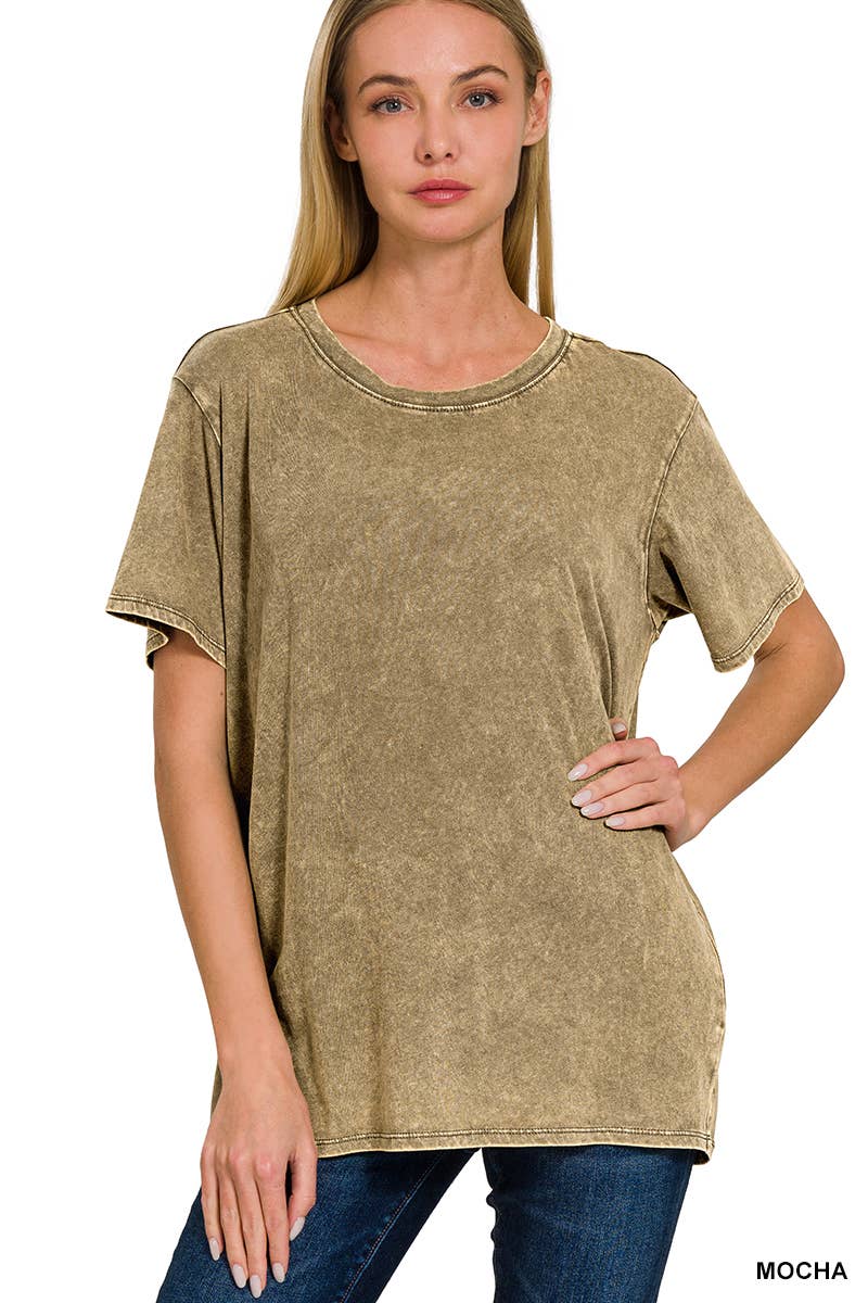 `.Washed Short Sleeves Top As Shown