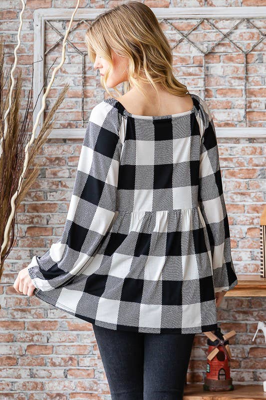 PLAID PRINT BABYDOLL TOP
