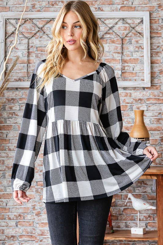 PLAID PRINT BABYDOLL TOP