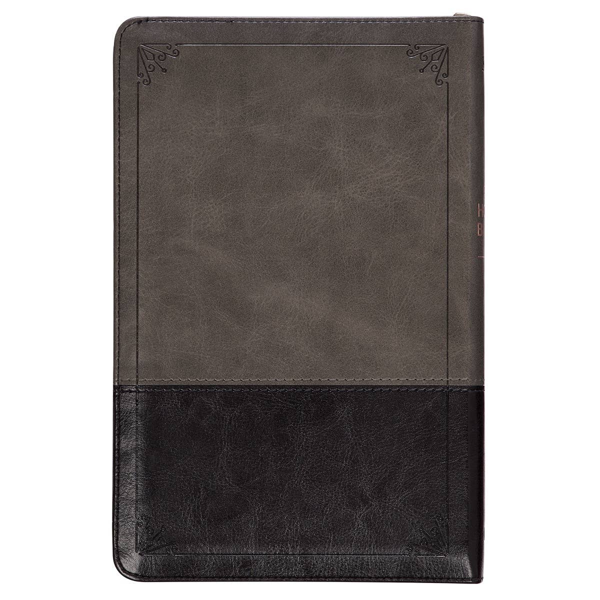 KJV Bible Deluxe Gift Faux Leather, Gray/Black w/zipper