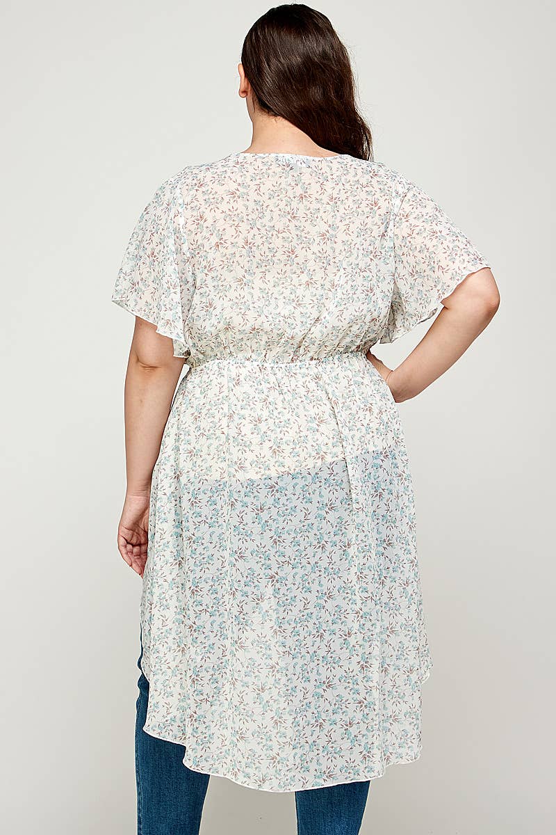 Plus Size Ditsy Floral Print Hi-Lo Hem Cardigan - SS2225P-3C
