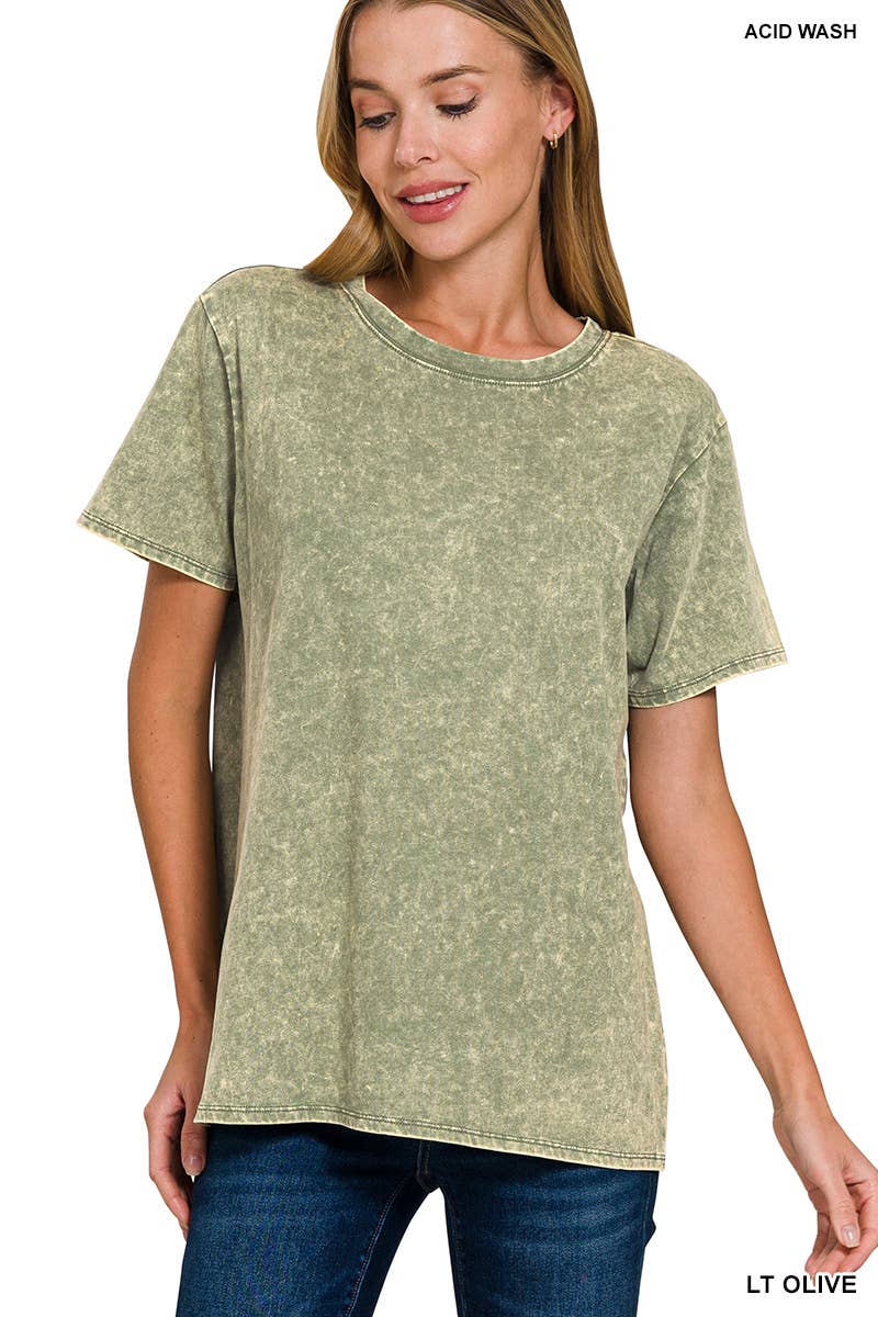 `.Washed Short Sleeves Top As Shown