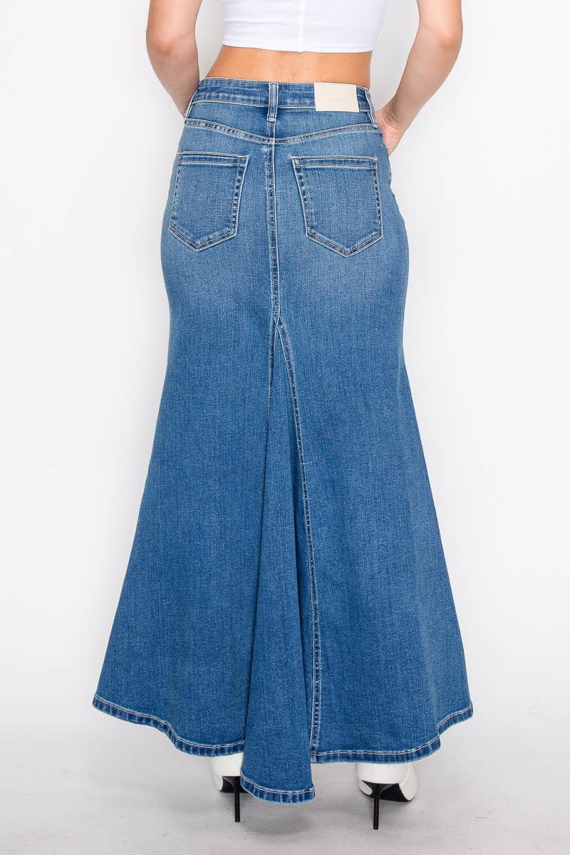 DENIM MAXI MERMAID SKIRT WITH GUSSET
