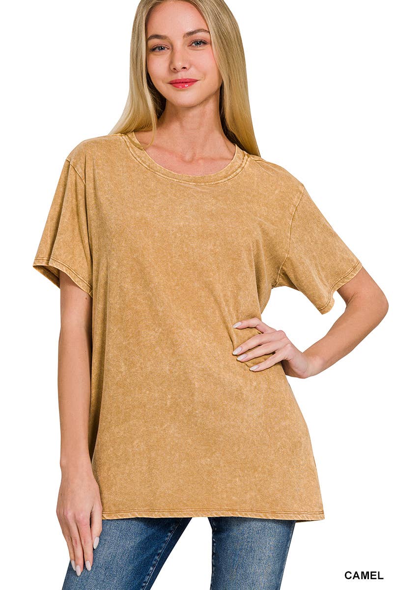 `.Washed Short Sleeves Top As Shown