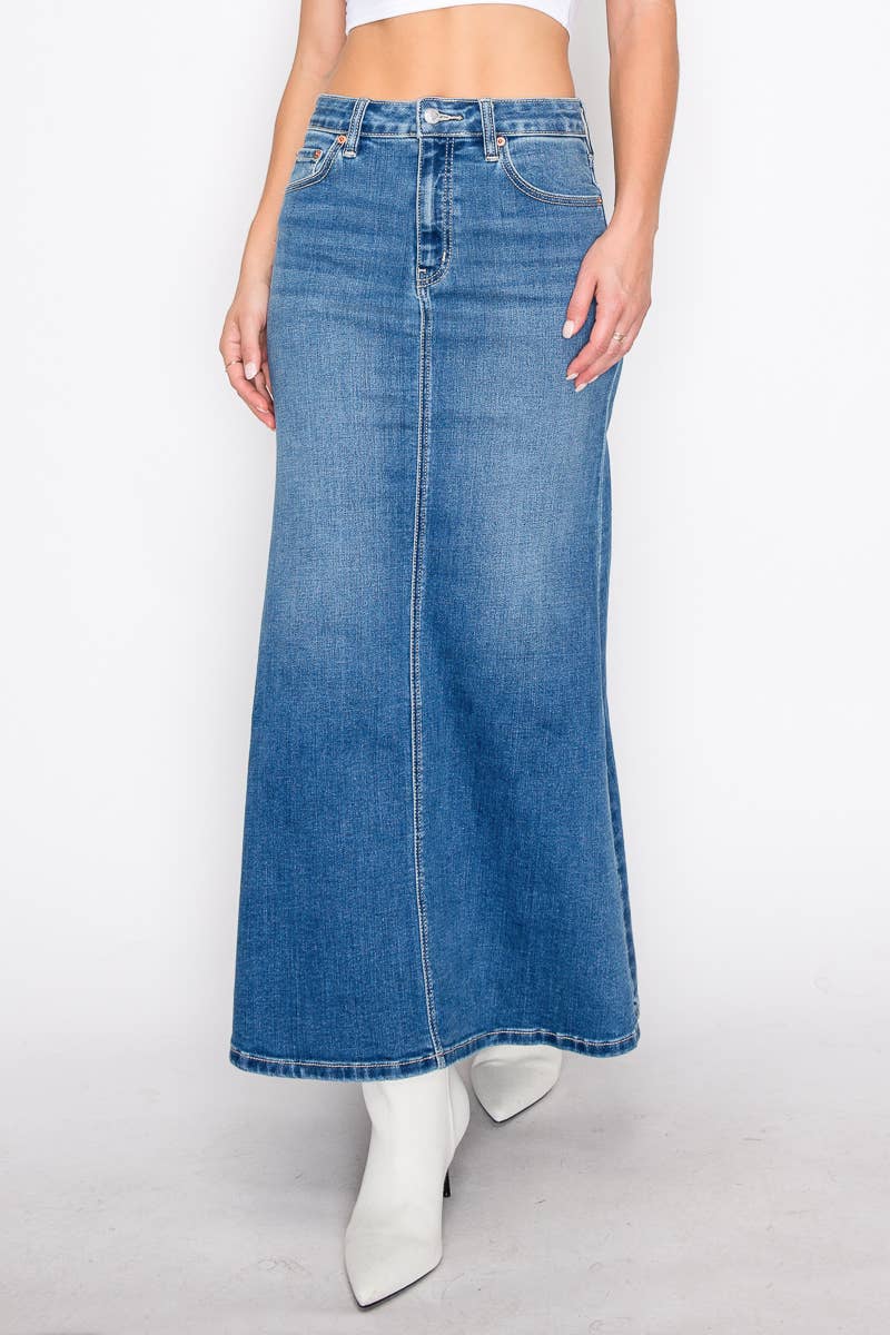 DENIM MAXI MERMAID SKIRT WITH GUSSET