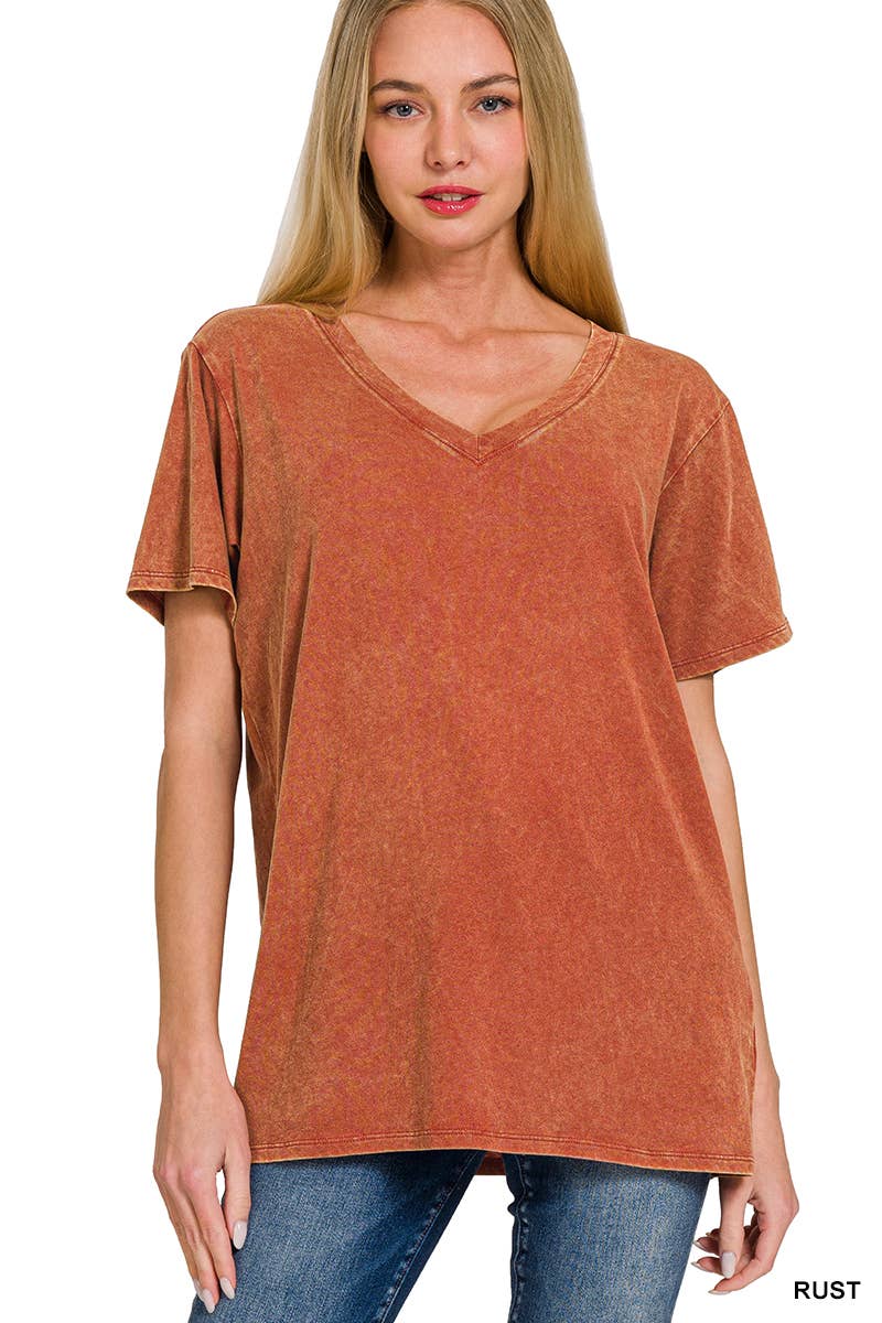 `.Washed Short Sleeves Top As Shown