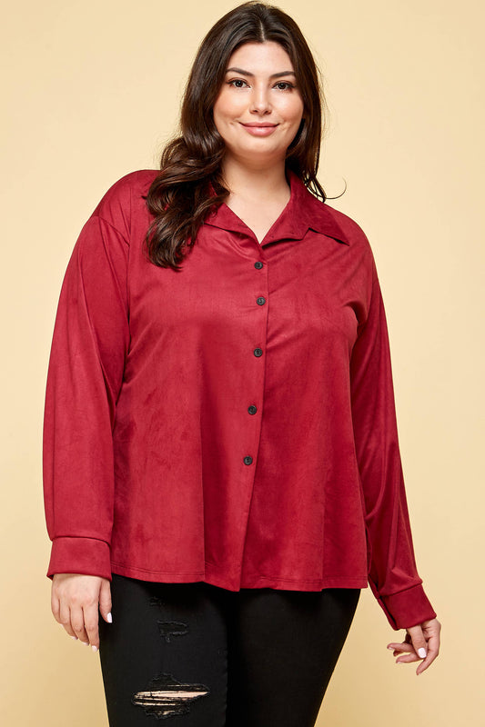 ETK-8634-PL Plus Size Suede Button-Down Shirt
