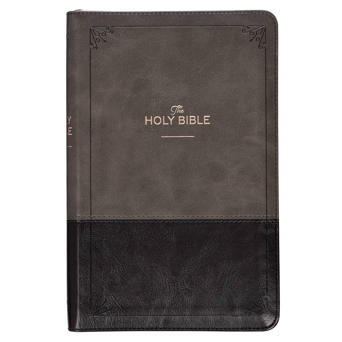 KJV Bible Deluxe Gift Faux Leather, Gray/Black w/zipper