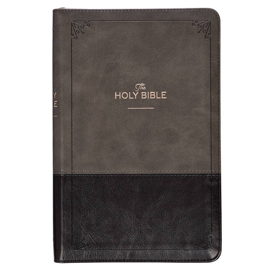 KJV Bible Deluxe Gift Faux Leather, Gray/Black w/zipper