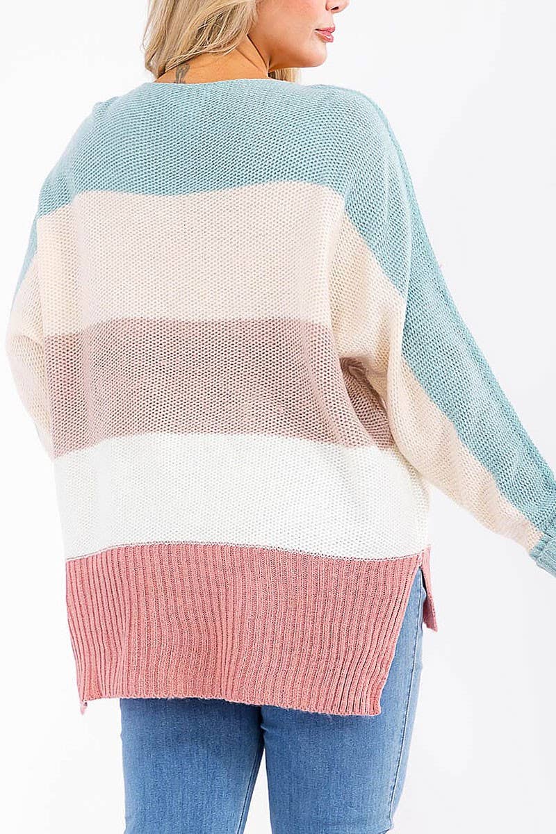 COLORBLOCK STRIPES HIGH-LOW PULLOVER SWEATER