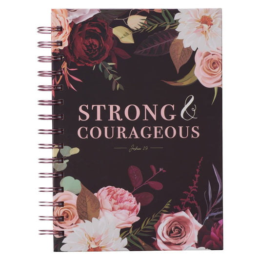 Journal Wirebound Black Floral Strong & Courageous Josh. 1:9
