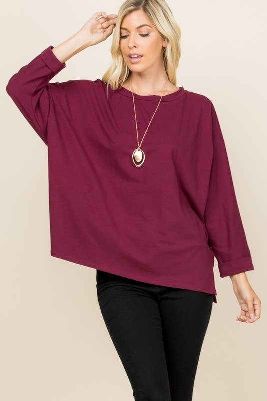 ETK-7745 Solid Cotton Oversize Casual Top