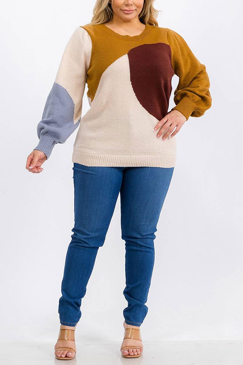 LONG SLEEVE COLORBLOCK PULLOVER SWEATER