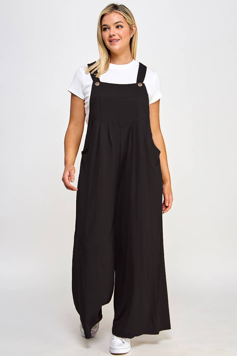 Plus Size Pleated Overalls with Pockets - JK18514-JS