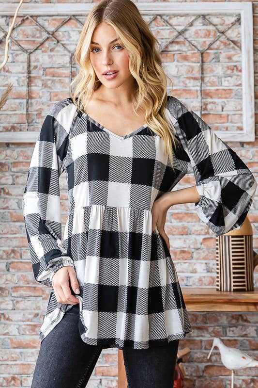 PLAID PRINT BABYDOLL TOP