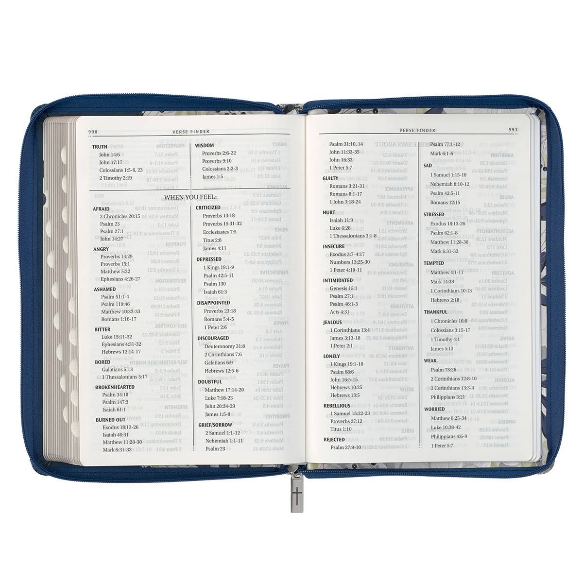 Blue Pearlized Floral Faux Leather King James Bible - Adult