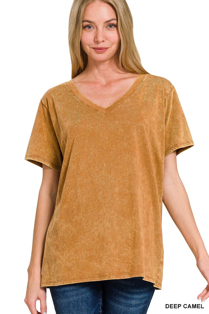 `.Washed Short Sleeves Top As Shown