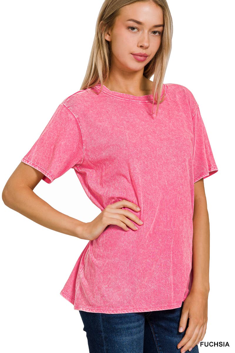 `.Washed Short Sleeves Top As Shown