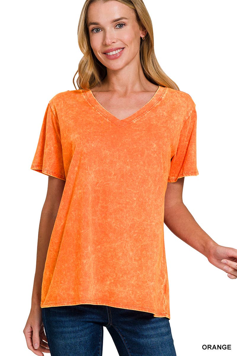 `.Washed Short Sleeves Top As Shown