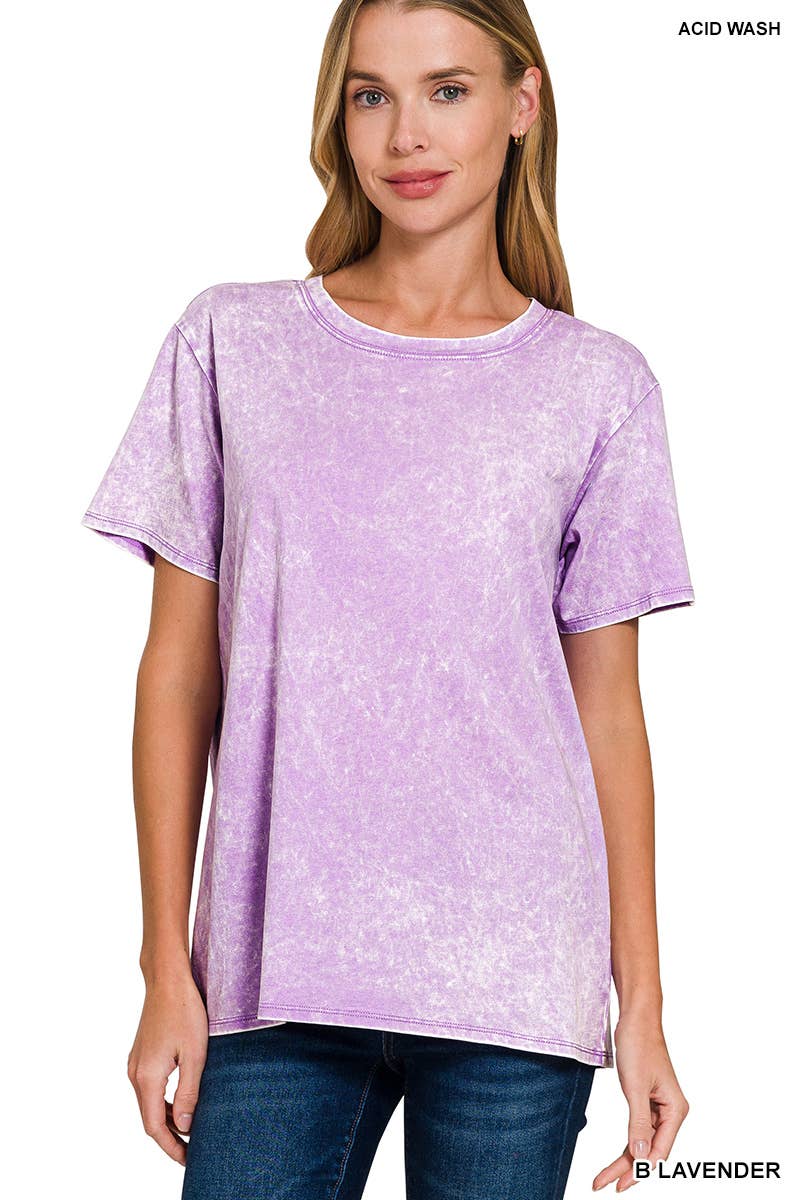 `.Washed Short Sleeves Top As Shown