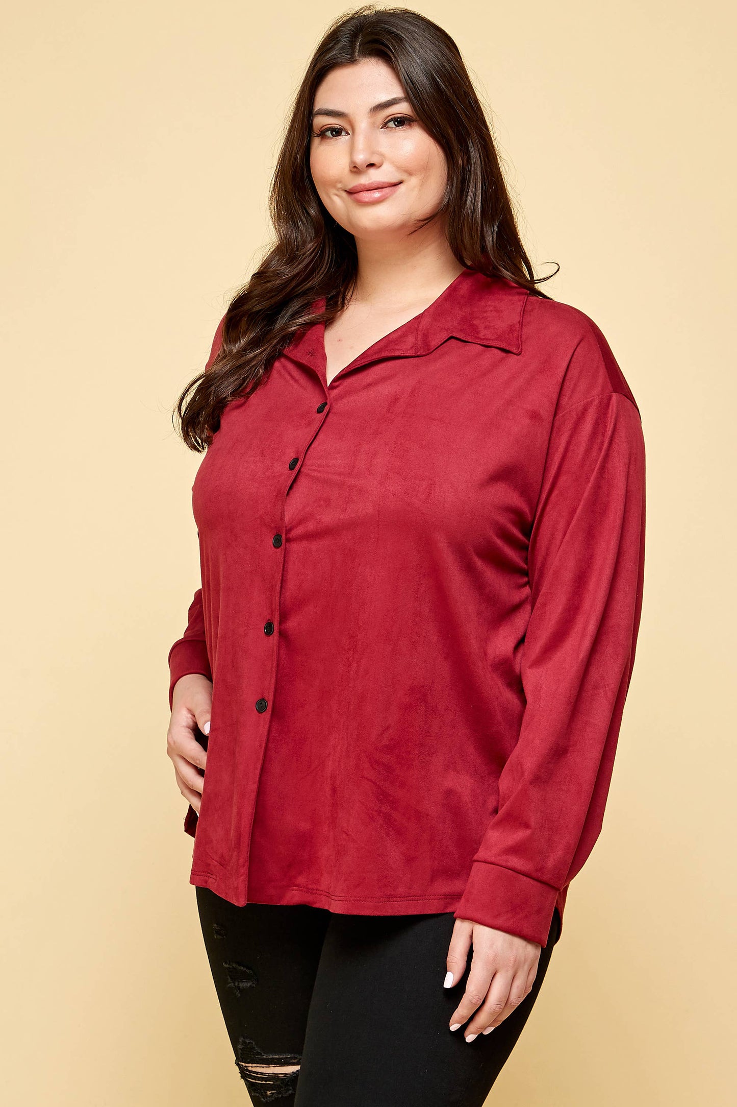 ETK-8634-PL Plus Size Suede Button-Down Shirt