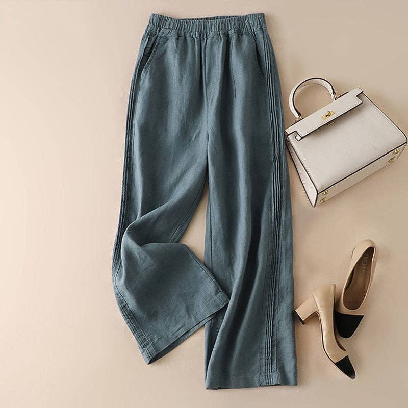 Women's Cotton Linen Wide-Leg New Style High-Waisted Thin Straight Casual Pants