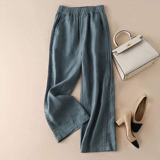 Women's Cotton Linen Wide-Leg New Style High-Waisted Thin Straight Casual Pants