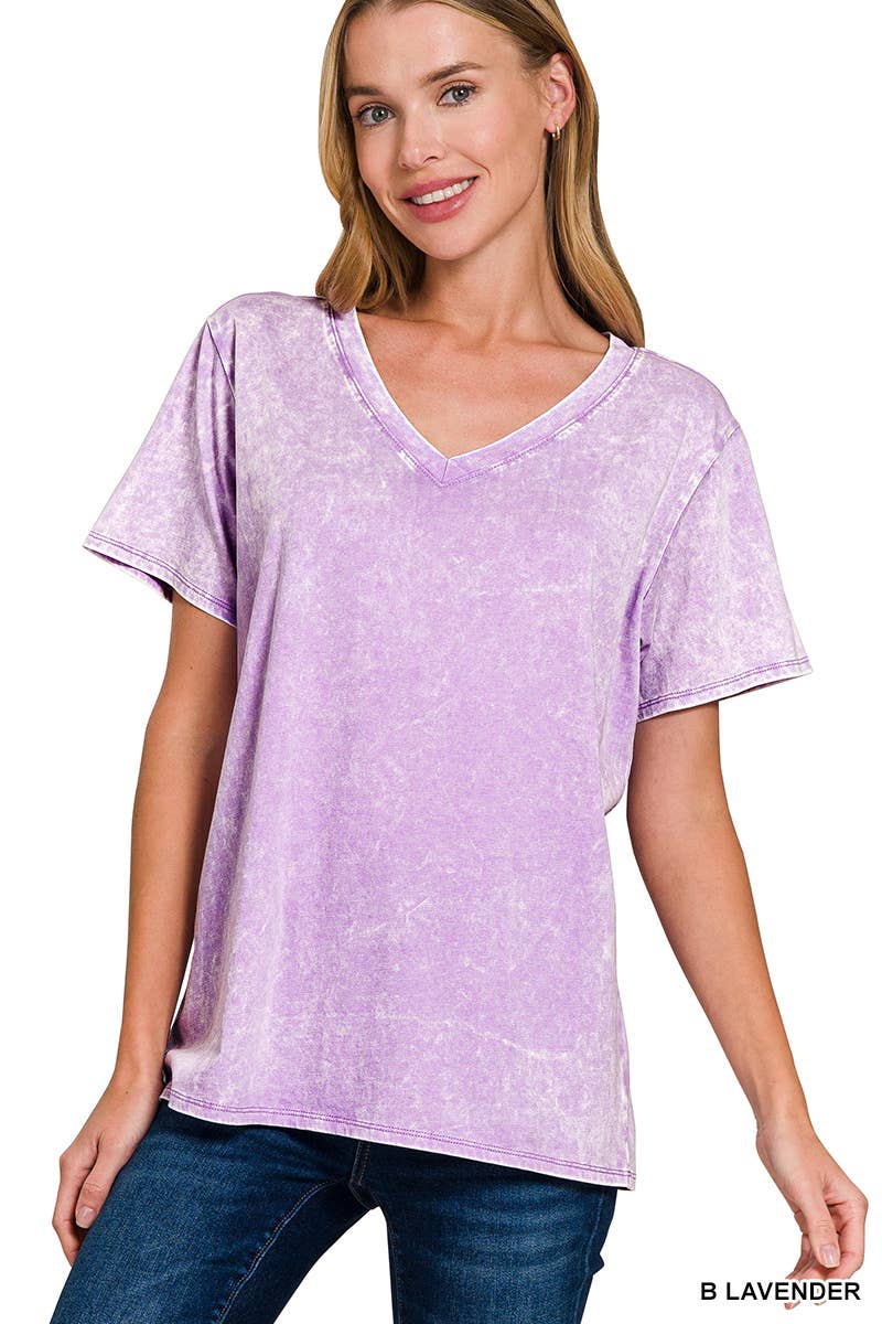 `.Washed Short Sleeves Top As Shown