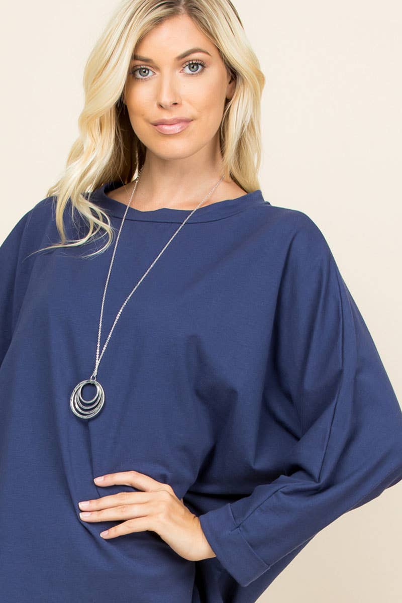 ETK-7745 Solid Cotton Oversize Casual Top