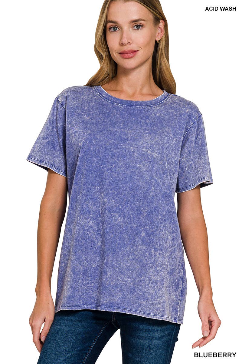 `.Washed Short Sleeves Top As Shown