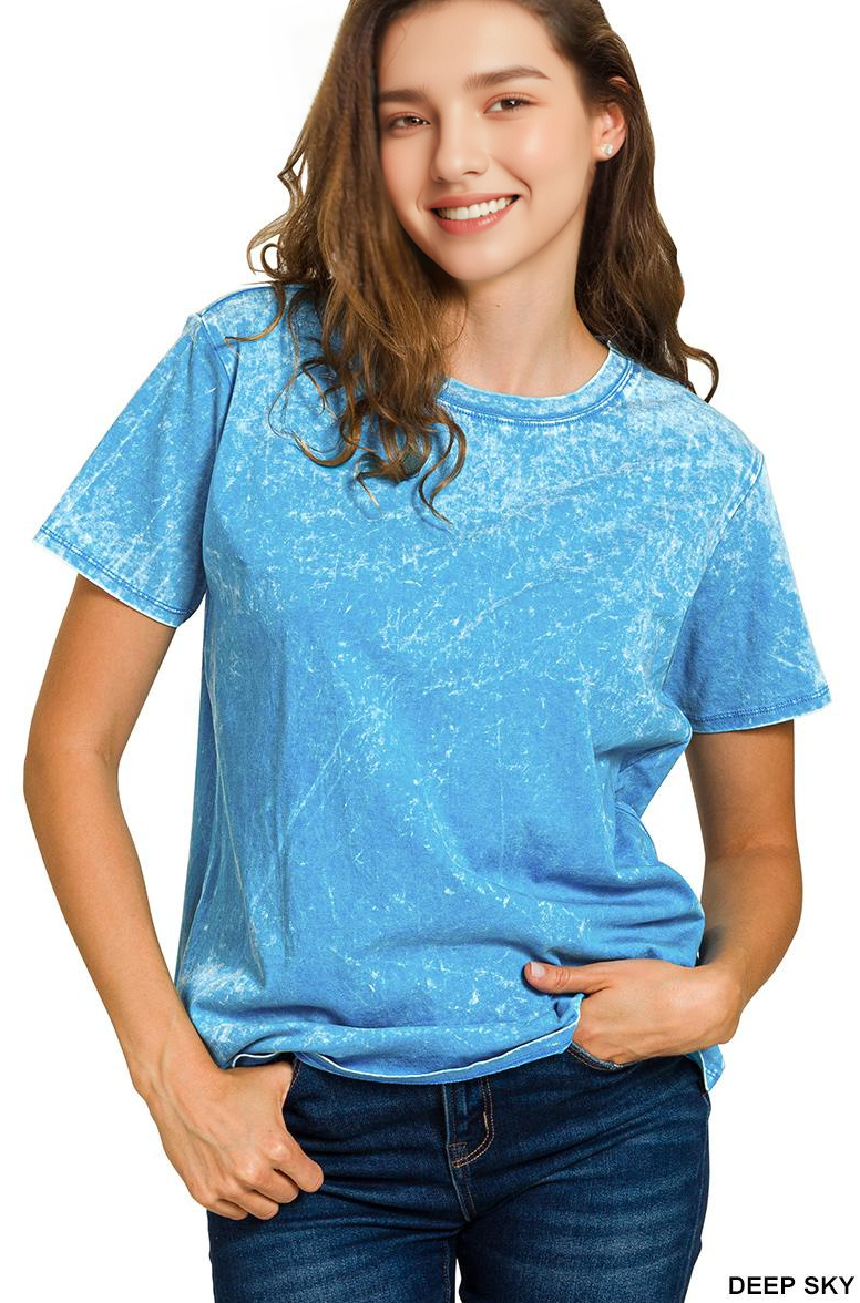 `.Washed Short Sleeves Top As Shown