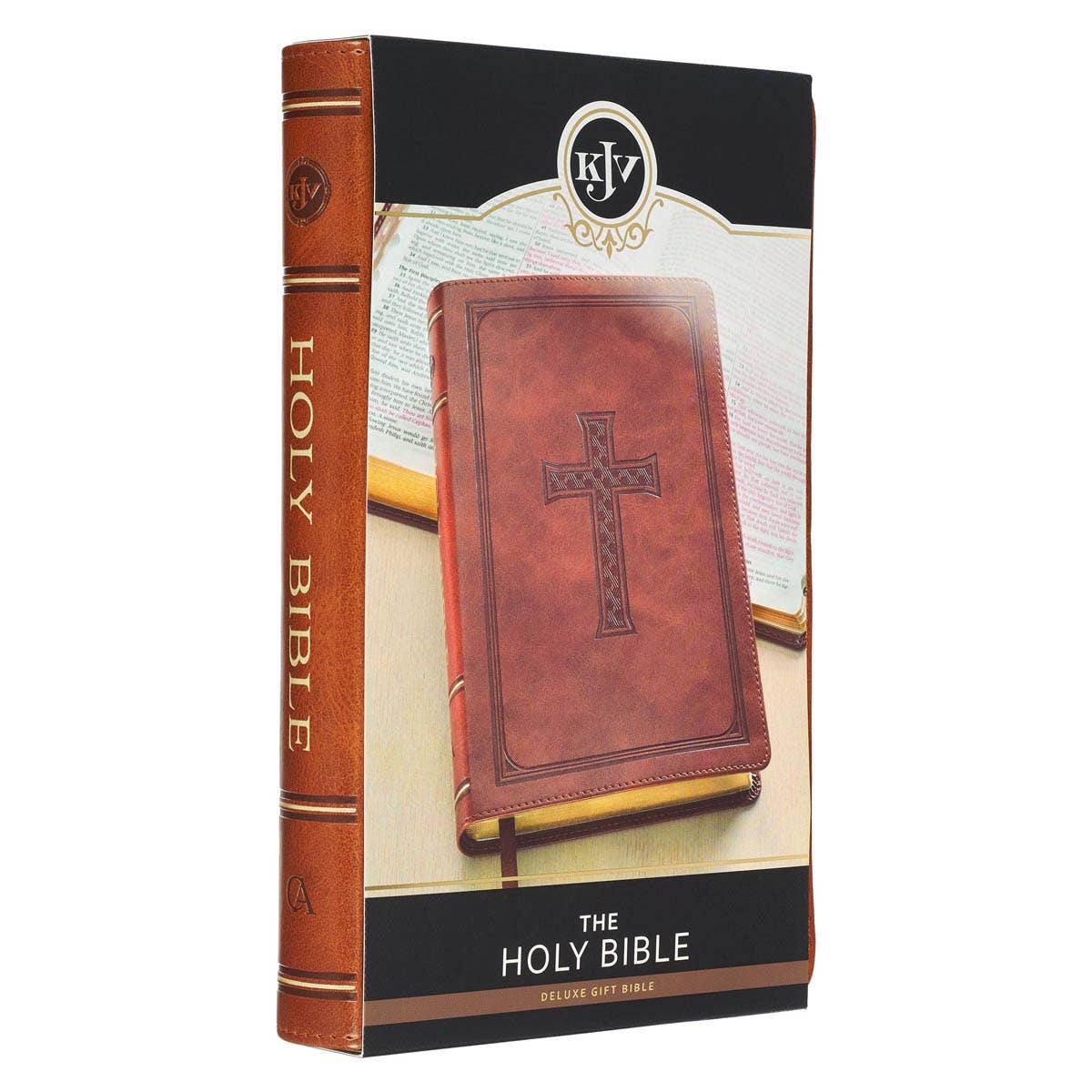 KJV Bible Deluxe Gift Faux Leather, Tan Cross