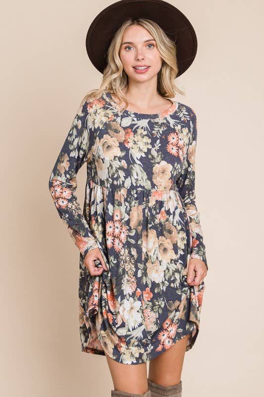 ETK-8860 Floral Long Sleeves Babydoll Dress
