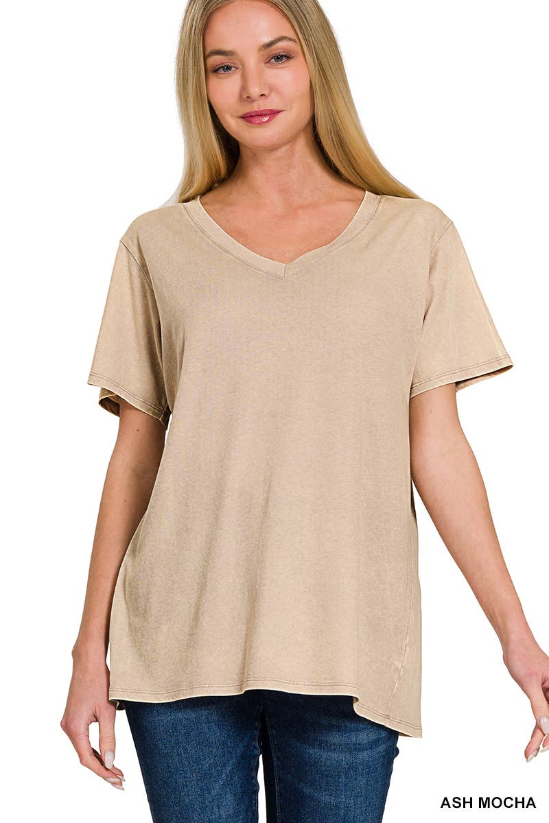 `.Washed Short Sleeves Top As Shown