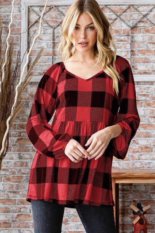 PLAID PRINT BABYDOLL TOP