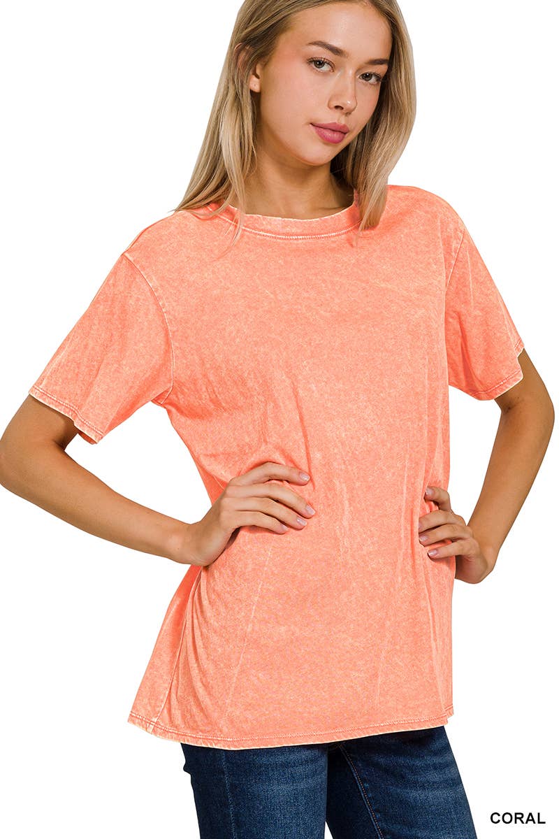 `.Washed Short Sleeves Top As Shown