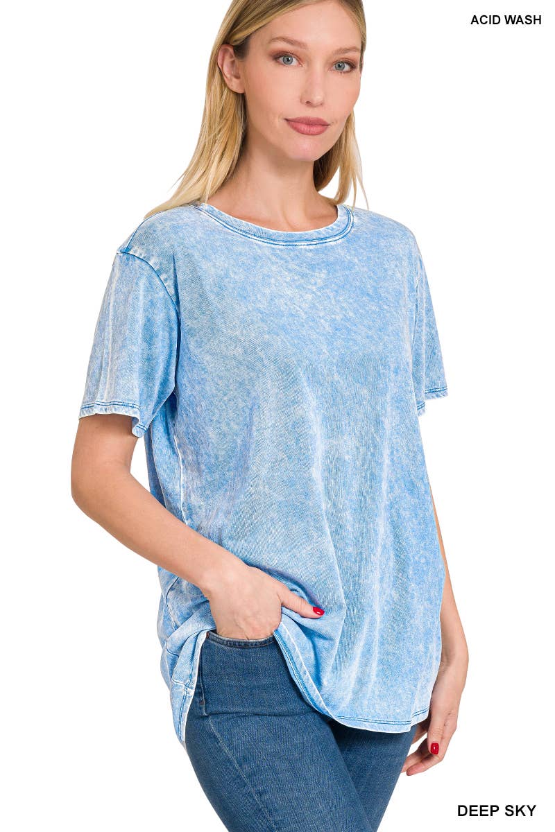 `.Washed Short Sleeves Top As Shown