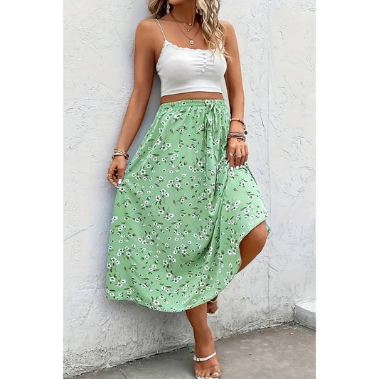 Plus Size Floral Breeze Drawstring Long Skirt