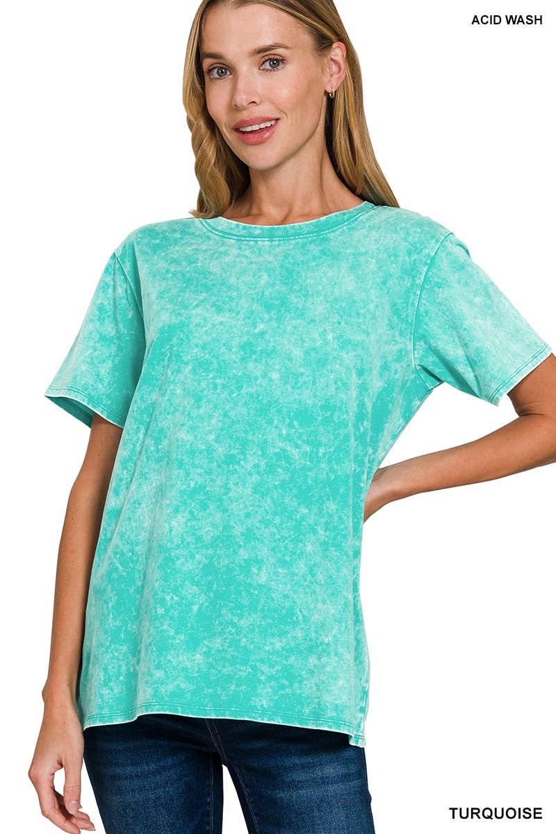 `.Washed Short Sleeves Top As Shown