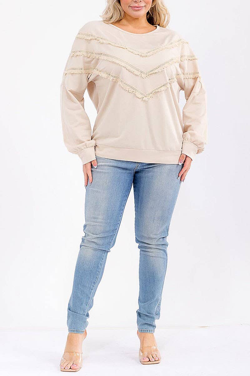 LONG SLEEVE FRINGE DETAILED TOP