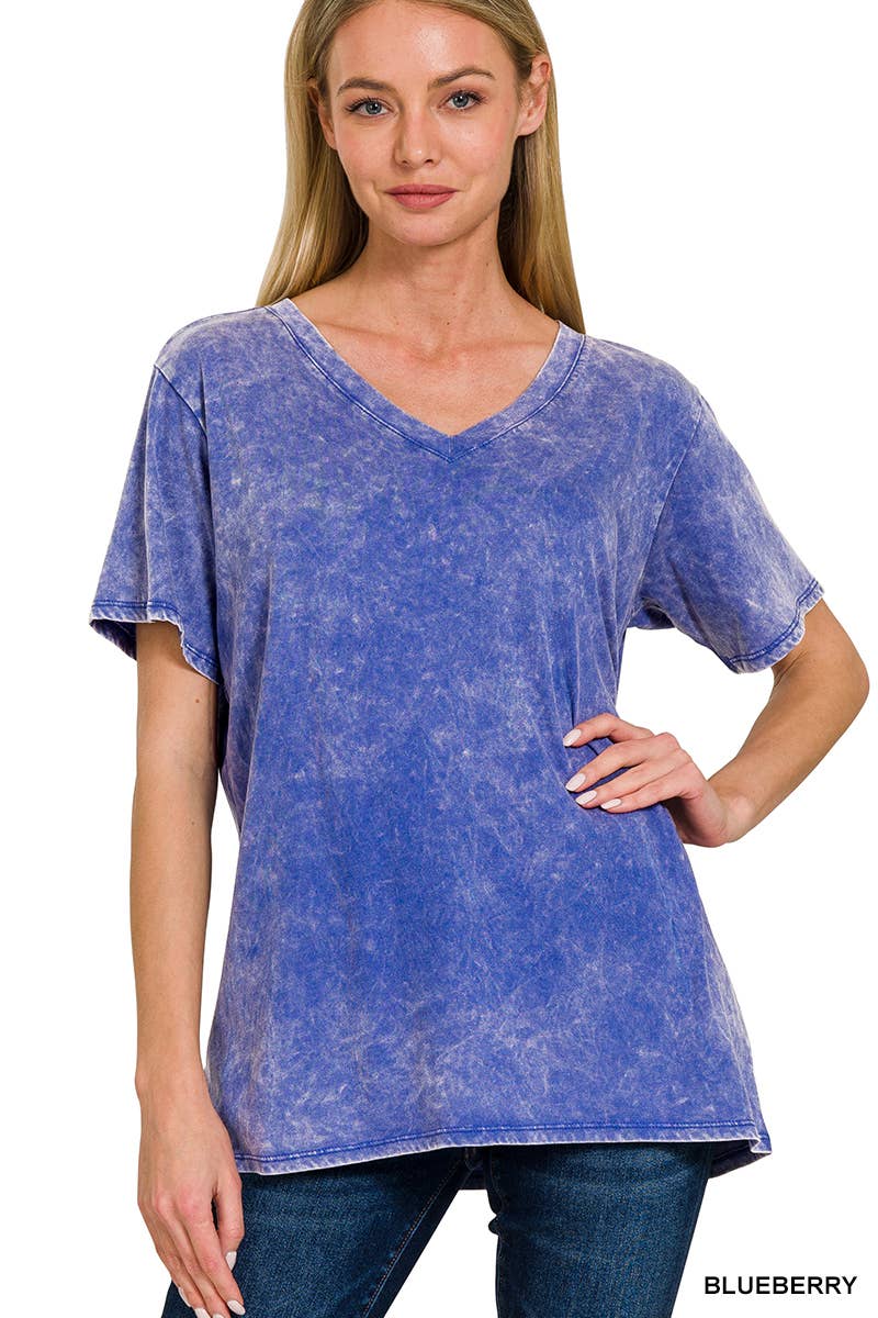 `.Washed Short Sleeves Top As Shown