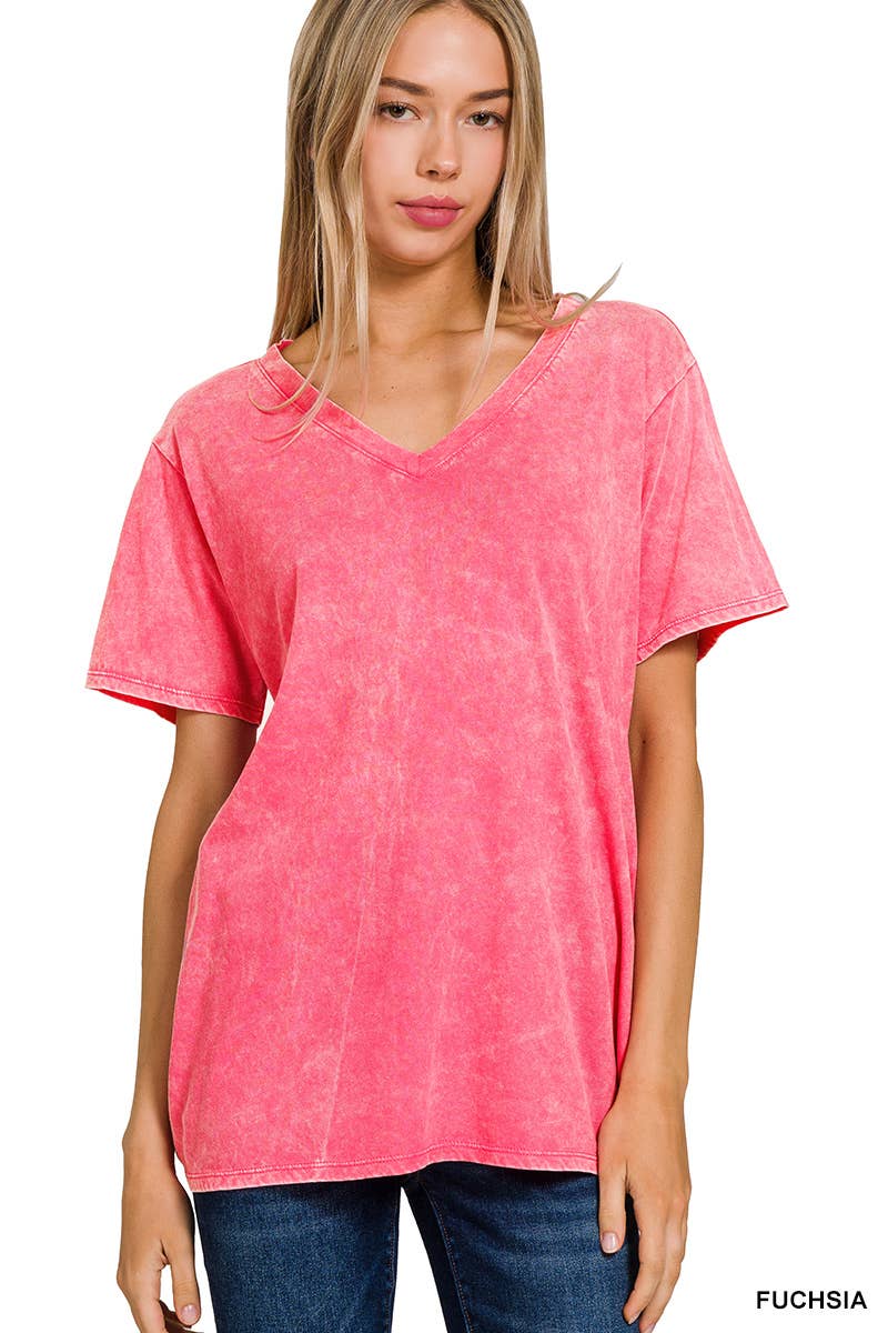 `.Washed Short Sleeves Top As Shown