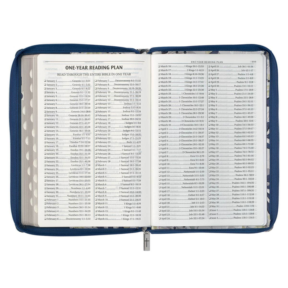 Blue Pearlized Floral Faux Leather King James Bible - Adult