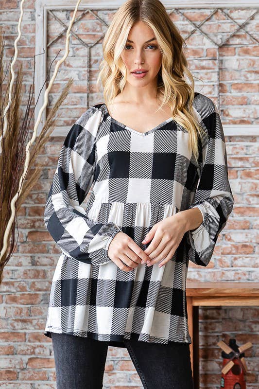 PLAID PRINT BABYDOLL TOP